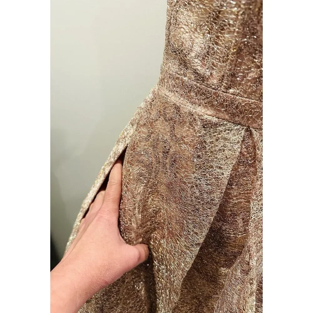 NEW GIANNI BINI GB Rose Gold Pink Silver Lace Overlay Strapless Size 13 $179 - Picture 10 of 14
